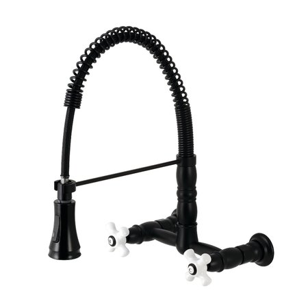 GOURMETIER GS1240PX Two-Handle Wall-Mount Pull-Down Sprayer Kitchen Faucet, Black GS1240PX